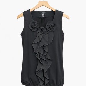 LOFT Cotton/Modal Sleeveless Top with Floral Ruffle Accents